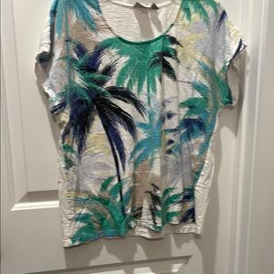 Chico's Tropical Print Short Sleeve Tee - Green and Blue